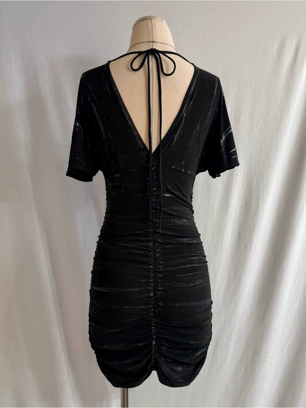Y2K Black Short Sleeve Ruched Mini Dress